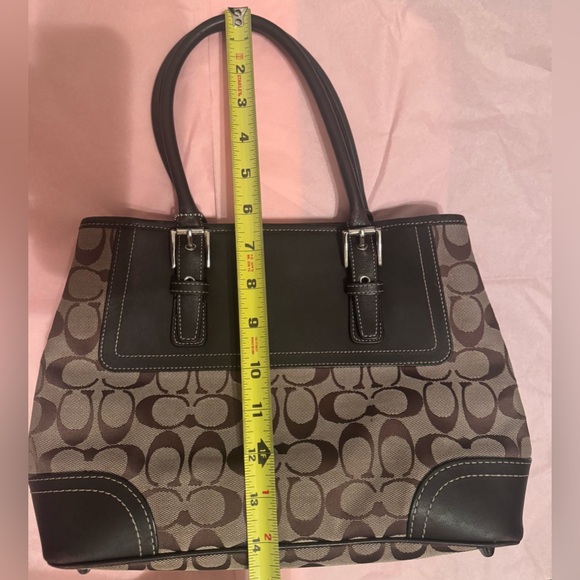 Vintage Coach Brown Signature Canvas Tote with Dark Brown Leather Trim - Picture 10 of 12